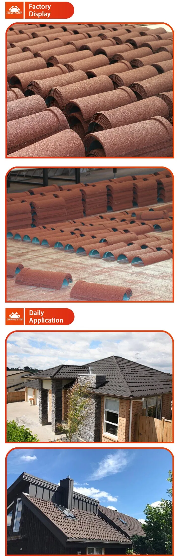 0.4*1340*420mm Colored Stone Coated Steel Roof Tile
