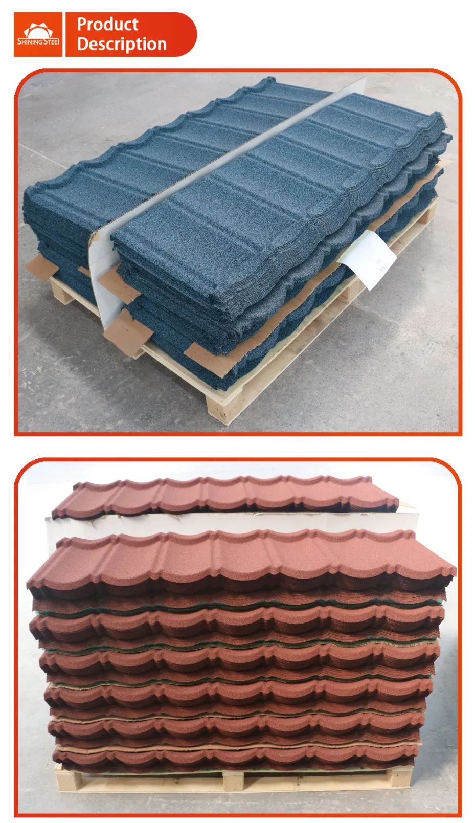 0.4*1340*420mm Colored Stone Coated Steel Roof Tile