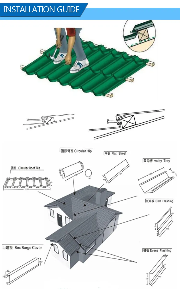 1340*420mm Best China Low Price Building Materials Colorful Stone Coated Metal Roof Tiles
