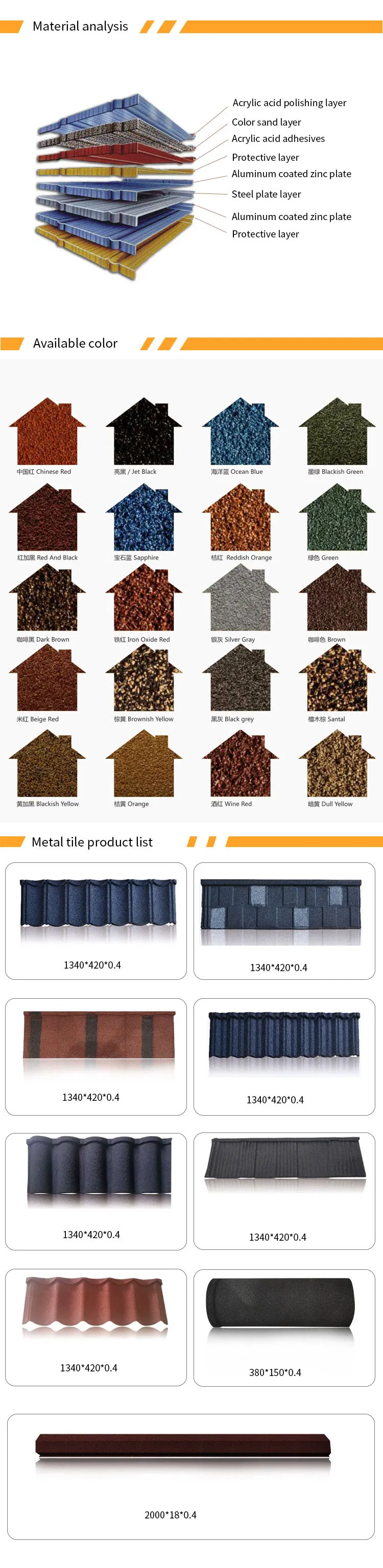 1340*420mm German Nepal Colours Stone Coated Metal Roofing