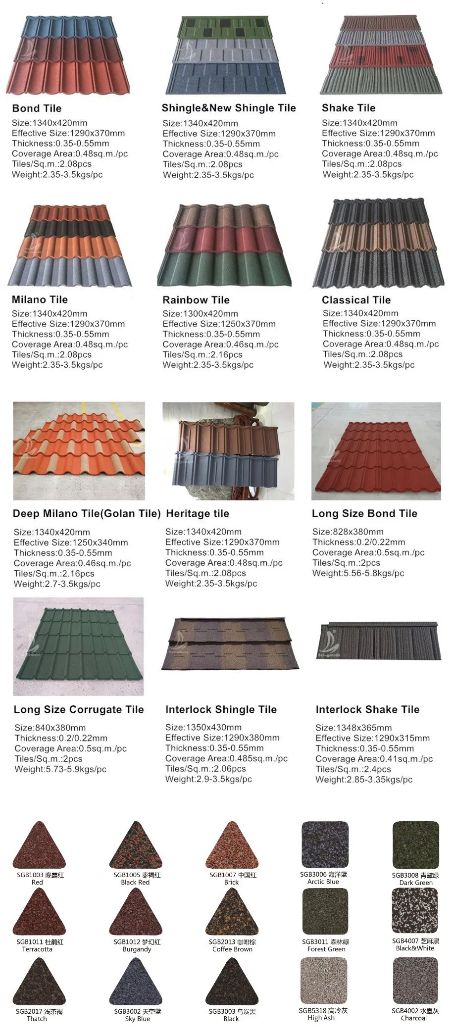 1340mm Colorful Steel Stone Coated Metal Roof Tile for Steel Structure House
