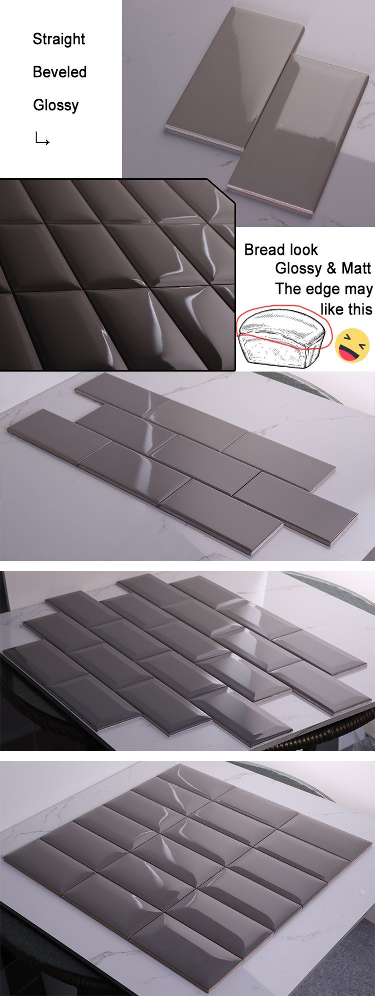 3"X6"/7.5X15cm Grey Subway Tiles for Bathroom/Kitchen/Coffee Shop