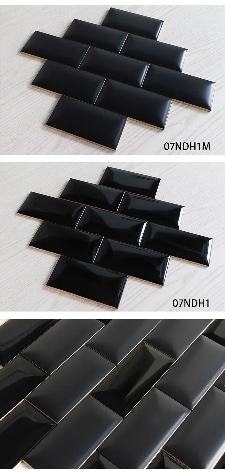 3"X6" Bathroom/Kitchen Pure Black Ceramic Subway Wall Tiles in Stock