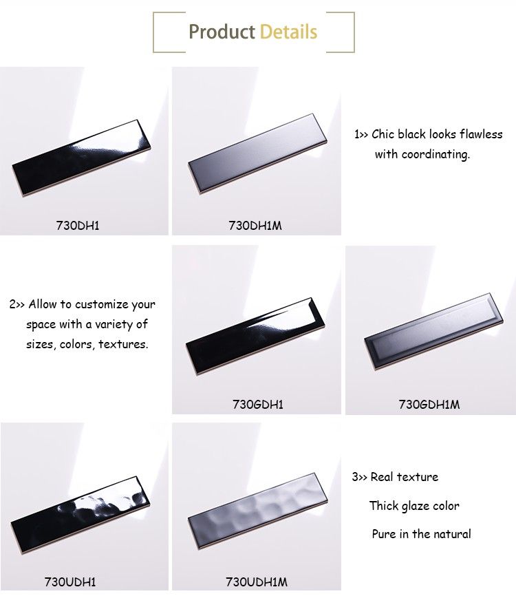 3X12inch 7.5X30cm Classical Black Ceramic Subway Tile for Interior Wall