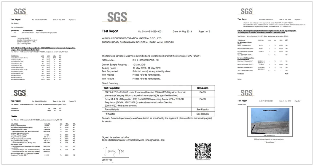 4/5.5mm Thickness Waterproof Fireproof Spc Flooring Vinyl Flooring with Click System