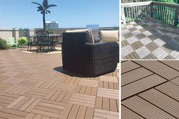 6 Slat Outdoor Interlocking Wood Composite Deck Flooring Tiles with Plastic Base
