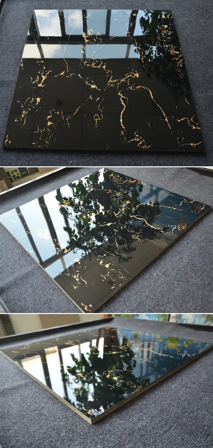 600X600 Portoro Extra Texture Glazed Porcelain Floor Black Tile