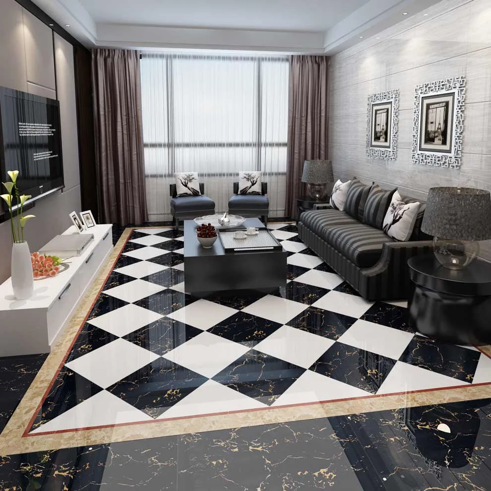 600X600 Portoro Extra Texture Glazed Porcelain Floor Black Tile