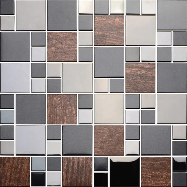 8mm Thickness Stainless Steel Mixed Metal Mosaic Tiles Sheet