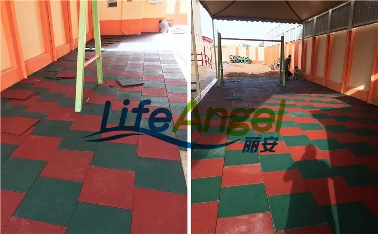 Anti-Microbial Playground Outdoor Kindergarten Rubber Flooring Tiles