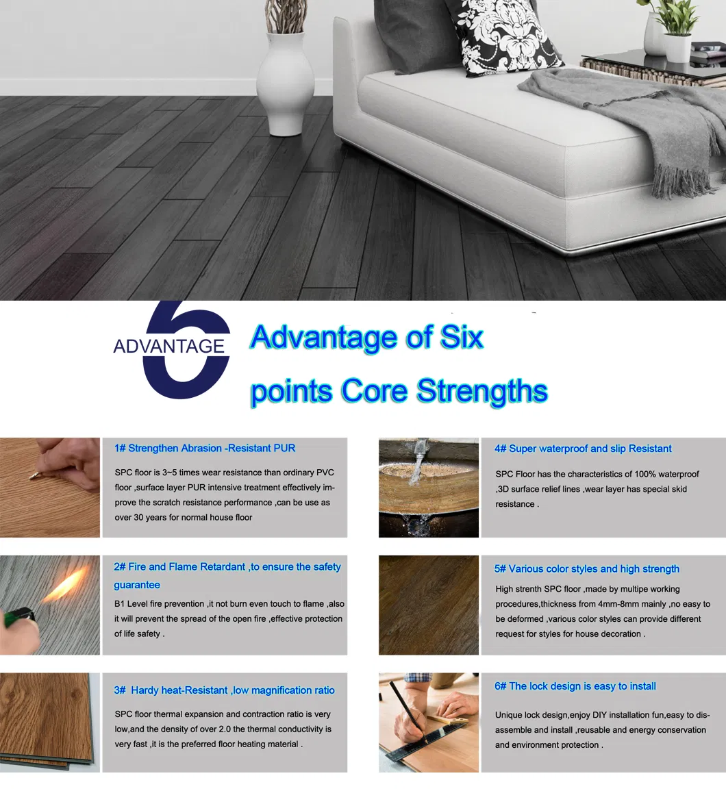 Anti-Slip Indoor, Bathroom, Toilet, Office, Living Room Spc Vinyl Flooring