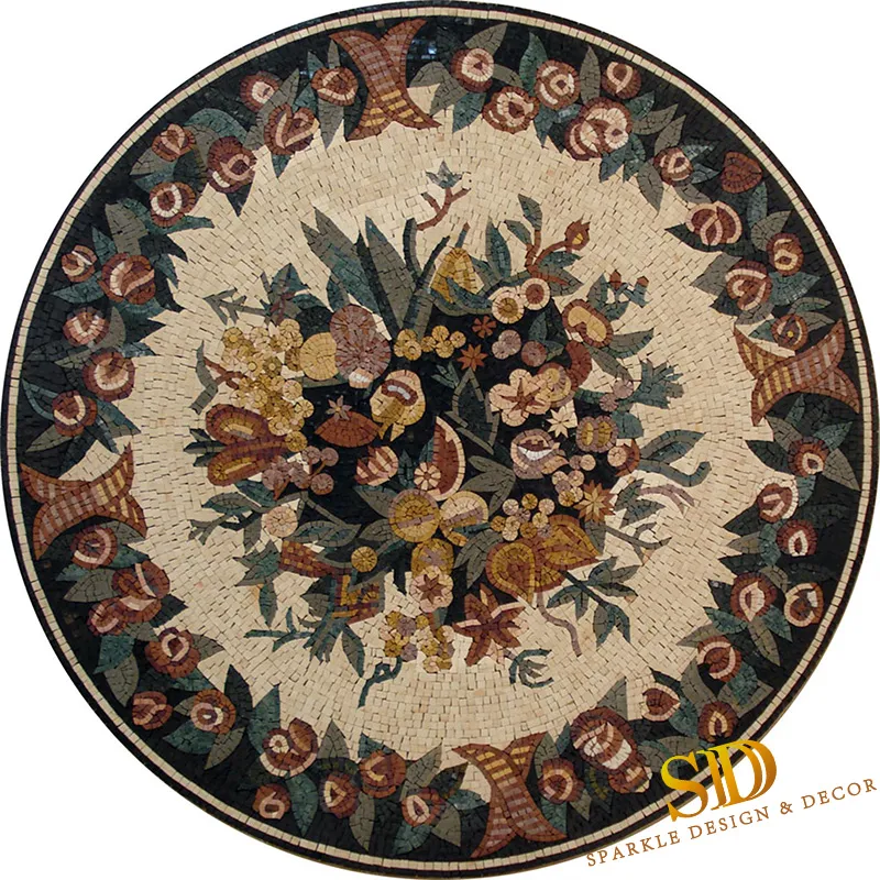 Beautiful Flora/Flower Marble Mosaic Murals Round Shape Marble Mosaic Medallion Inlays for Floor