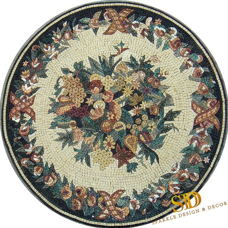Beautiful Flora /Flower Marble Mosaic Murals Round Shape Marble Mosaic Medallion Inlays for Floor