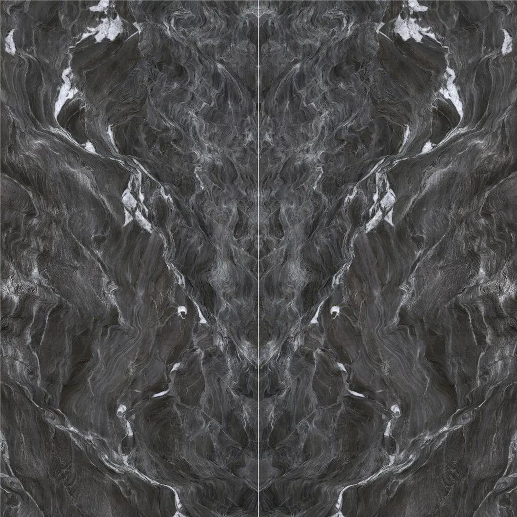 Black Porcelain Tile Bookmatch Slabs for Interior Floor/Wall Tiles Countertop/Vanity Top/Stairs