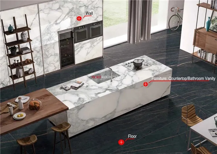 Calacatta White Big Size Porcelain Tile Bookmatch Slab for Wall Background, Table Countertop Ceramic Tile Large Format