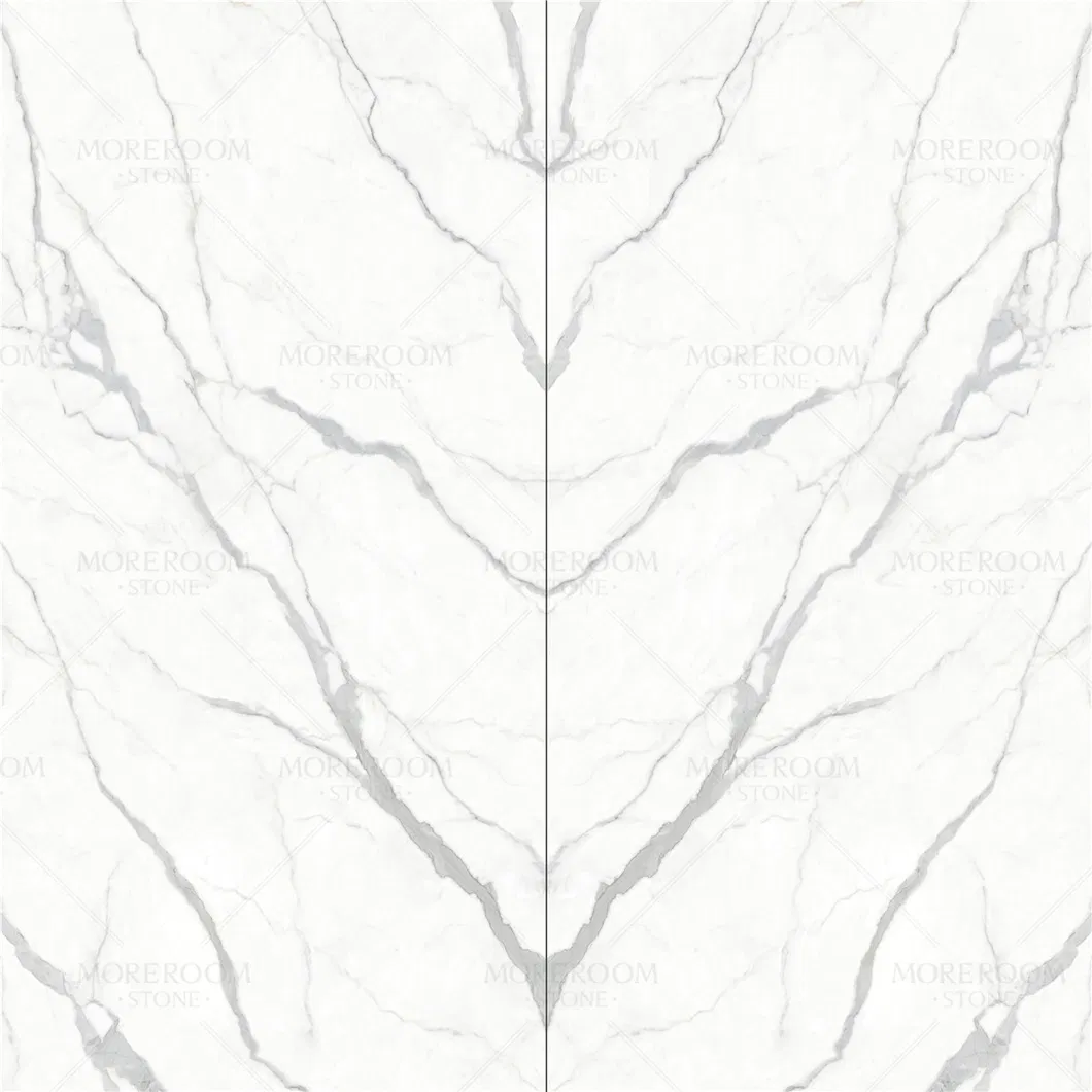 Calacatta White Big Size Porcelain Tile Bookmatch Slab for Wall Background, Table Countertop Ceramic Tile Large Format