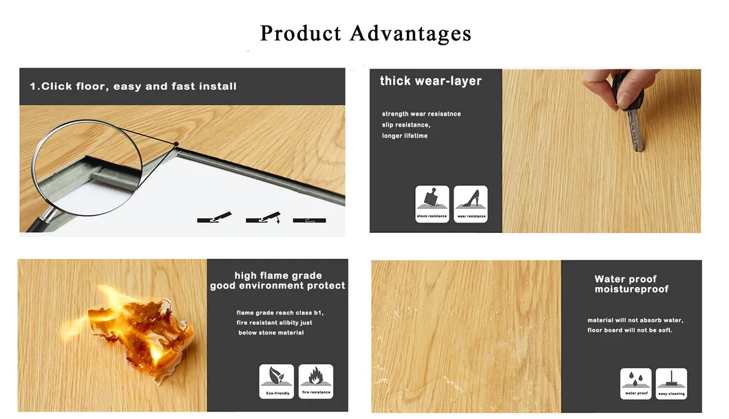 China Factory New Design Fire Resistant Uniclic Click PVC Vinyl Plank Flame Retardant PVC Spc Flooring