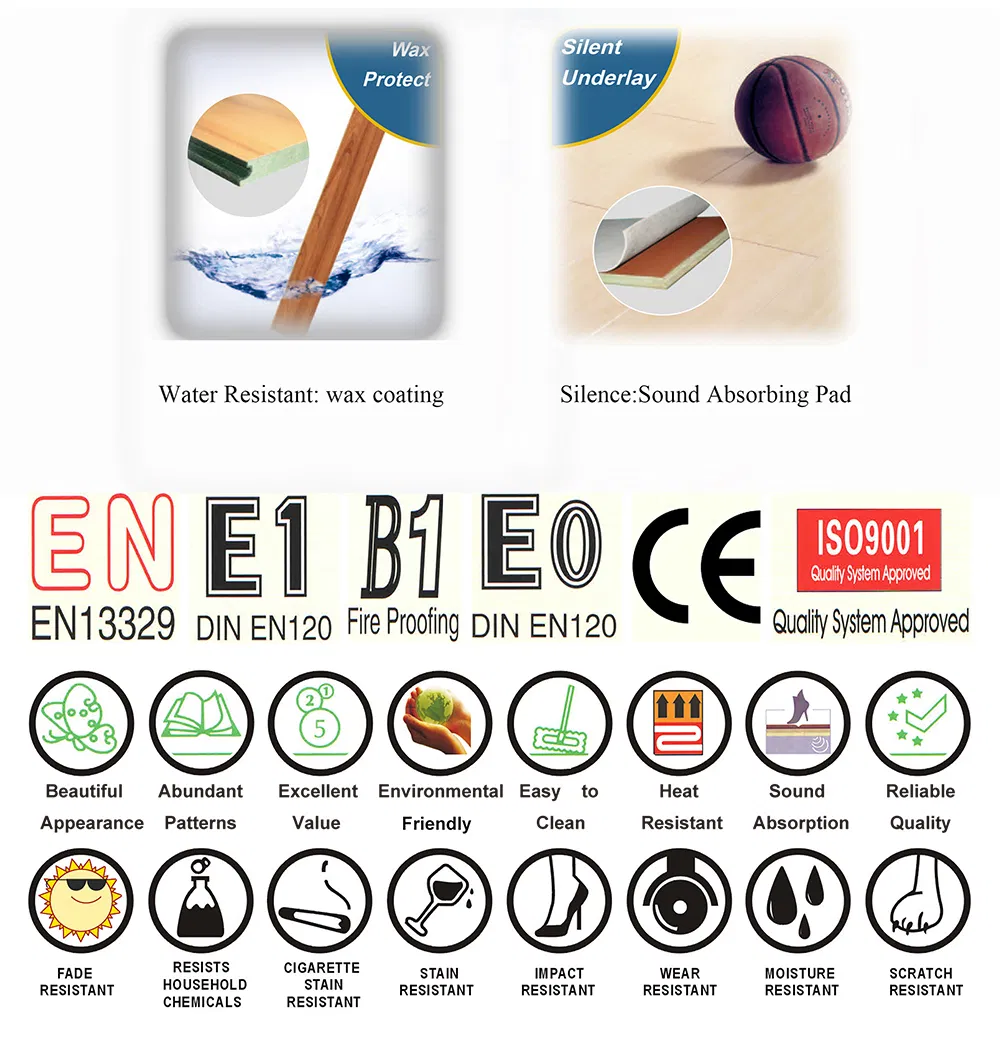 Commercial E1 HDF AC4 Embossed Elm V-Grooved Waterproof Laminate Flooring