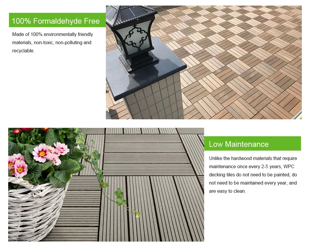 Convenient Easy to Install WPC Composite Decking Tile, DIY at Home Decking Tile, Decoration with Turf