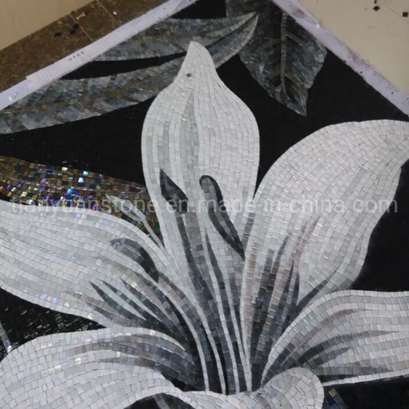Custom Made Blue Color Art Glass Mosaic Pattern Mural