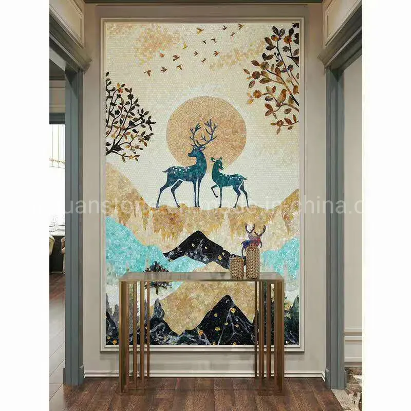 Custom Made Blue Color Art Glass Mosaic Pattern Mural