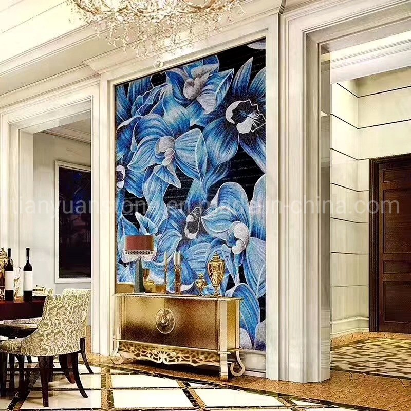 Custom Made Blue Color Art Glass Mosaic Pattern Mural