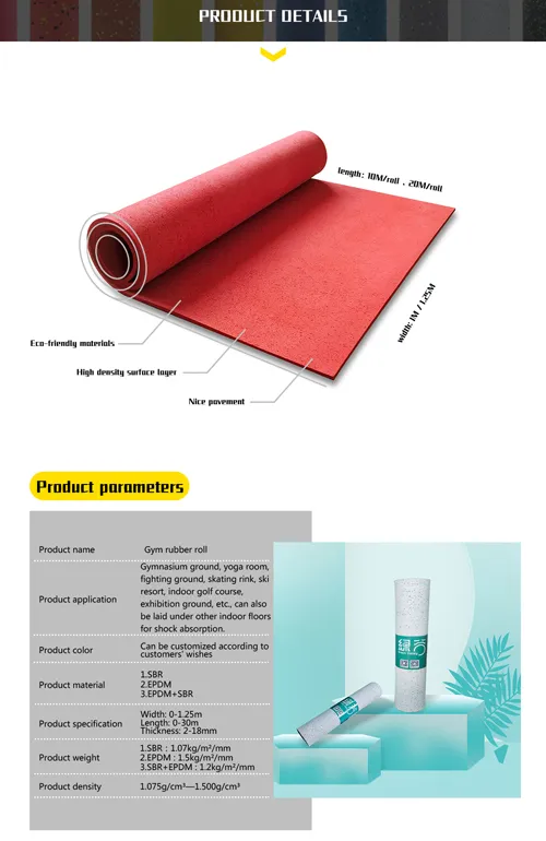Customized New Generation Roll of Rubber Mat with EPDM Flecks Roll Recycled Colorful Rubber Flooring