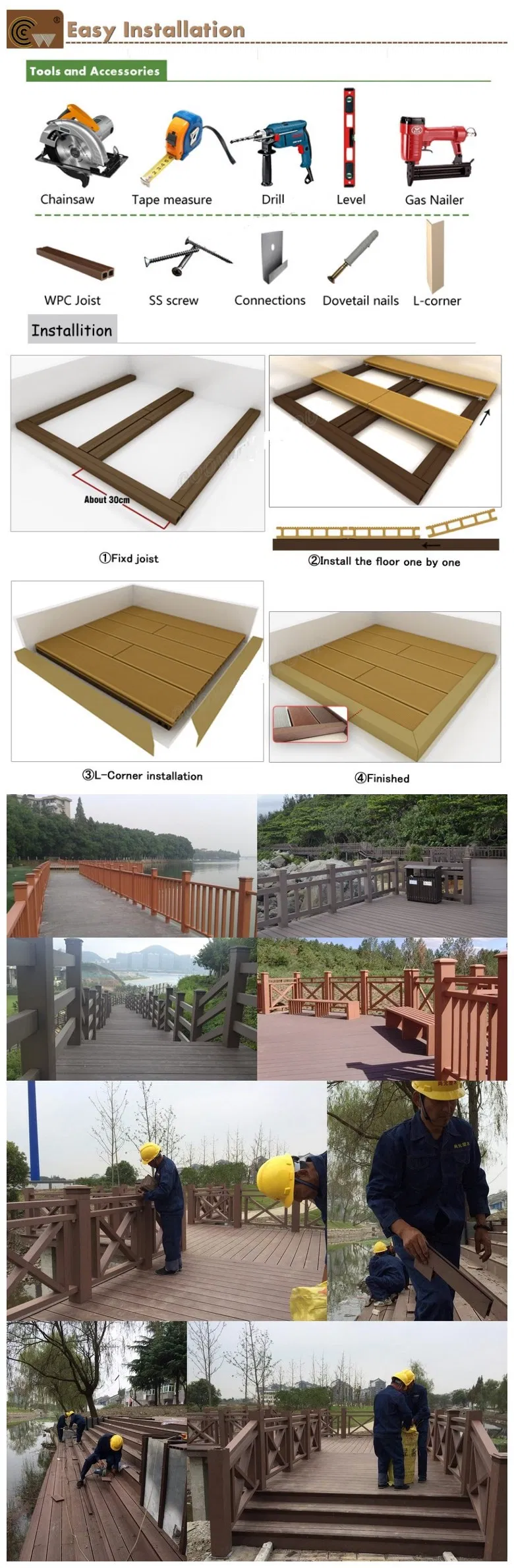 Druable Quality Warranty Wood-Plastic Composites Deck Floor for Outdoor Garden Landscape