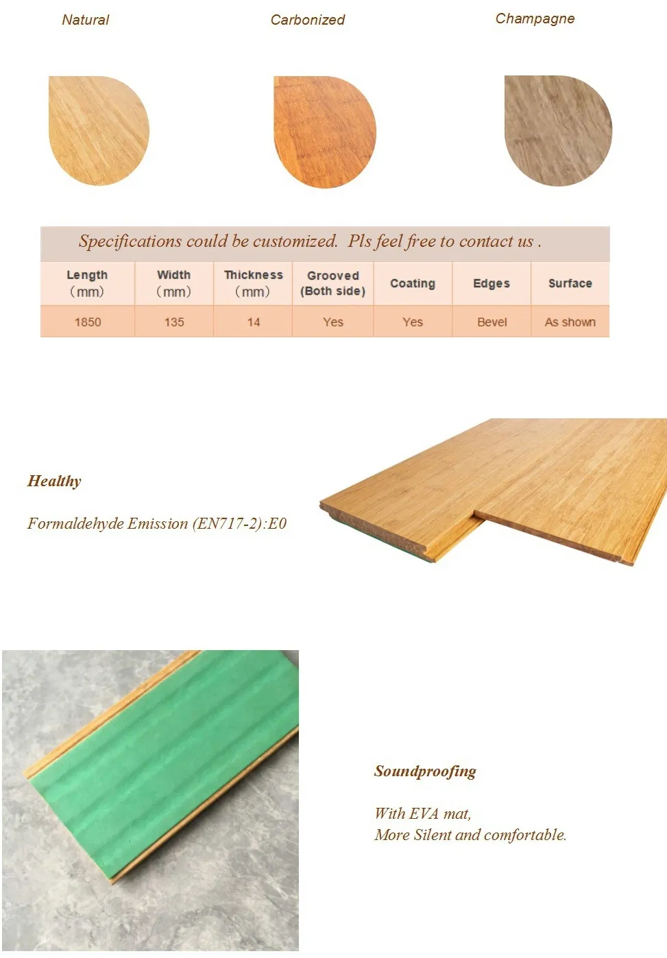 E0 Grade Home Decoration Kindergarden Bamboo Wooden Flooring Indoor Bamboo Floor
