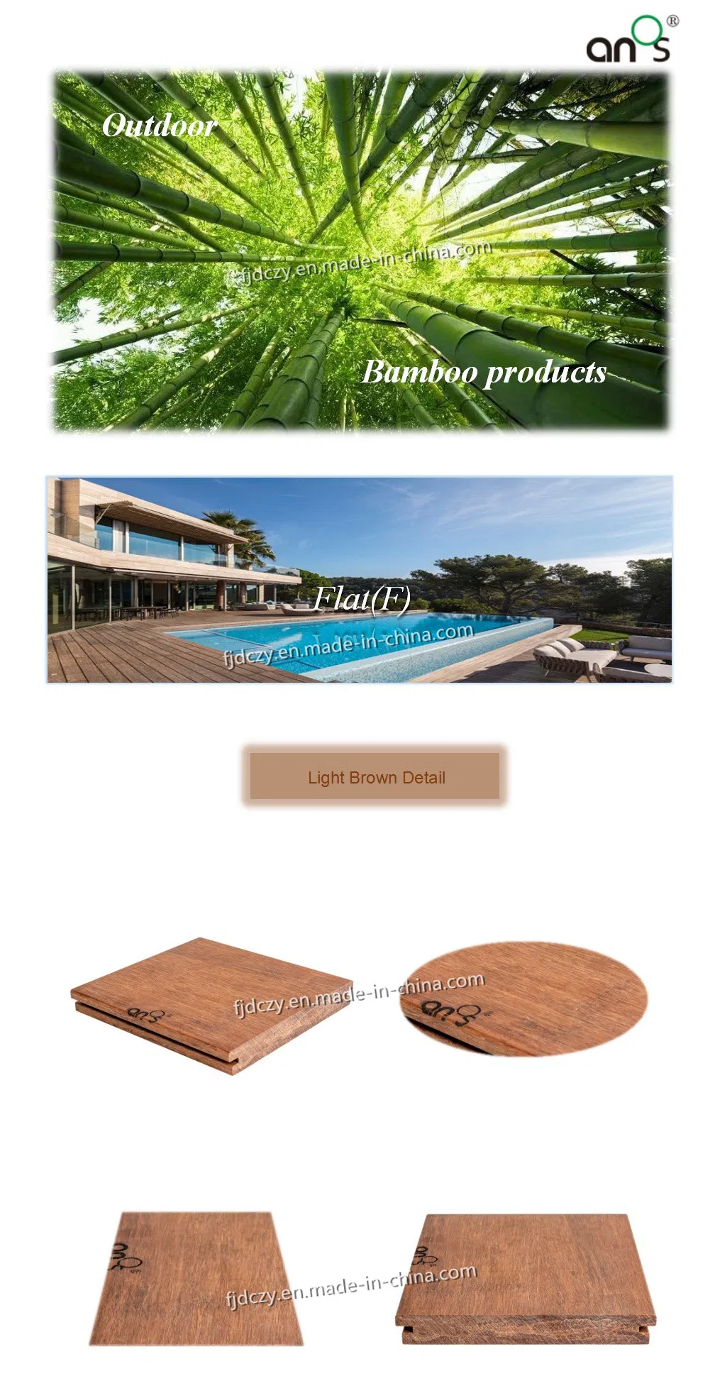 Eco-Friendly Anti-UV Anti-Corrosion (Flat 20mm) Outside Bamboo Flooring