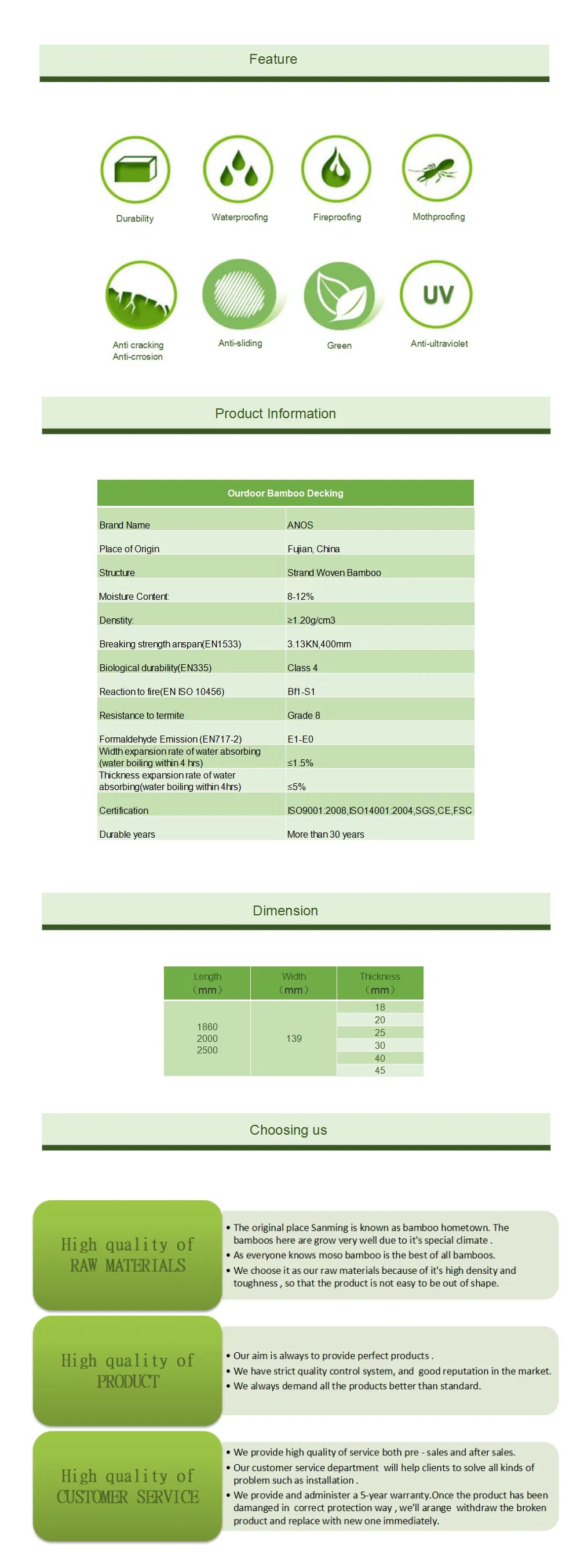 Eco-Friendly Anti-UV Anti-Corrosion (Flat 20mm) Outside Bamboo Flooring