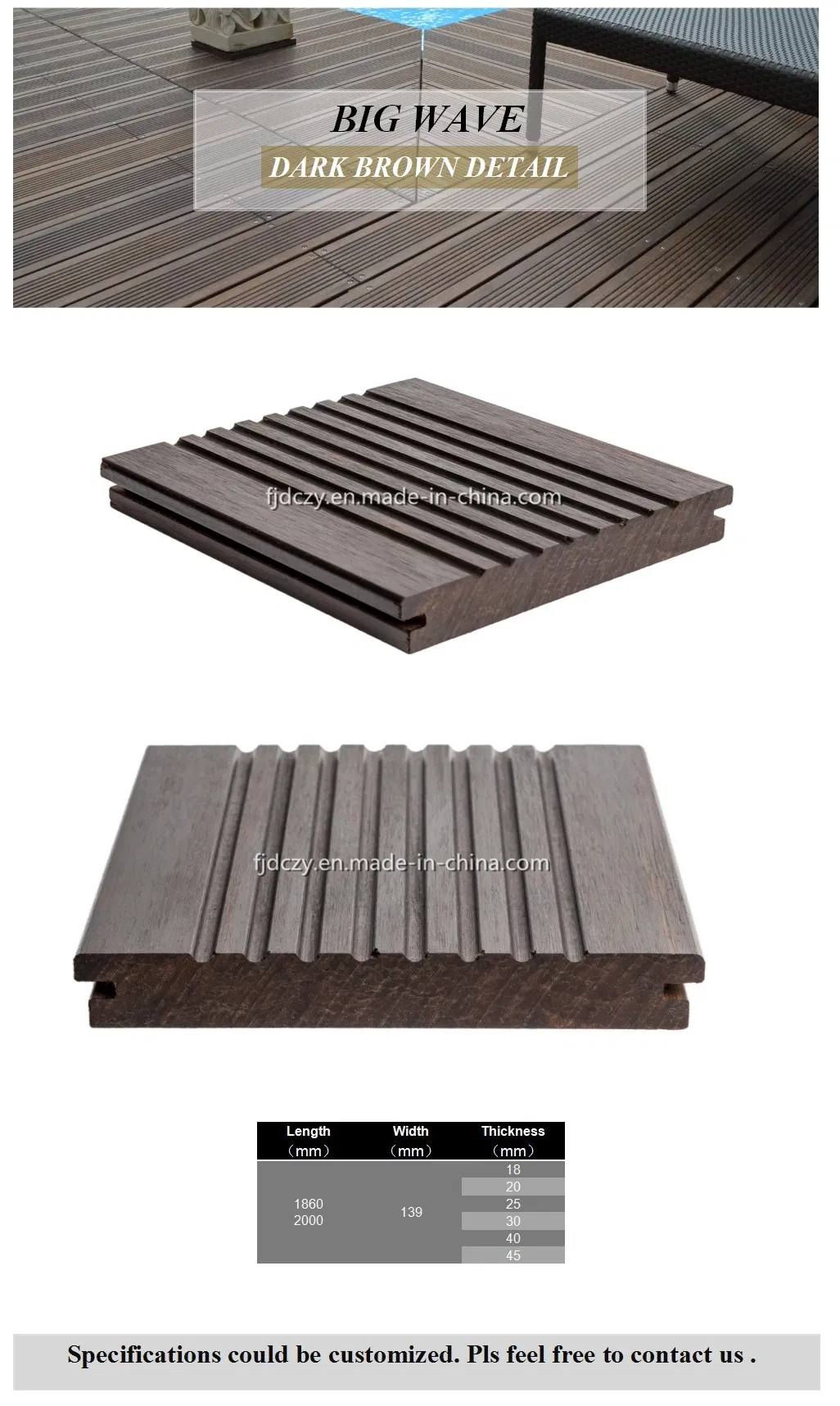 Fireproof (Bf1-S1) Waterproof Exterior Decking Outdoor Bamboor Composite Decking