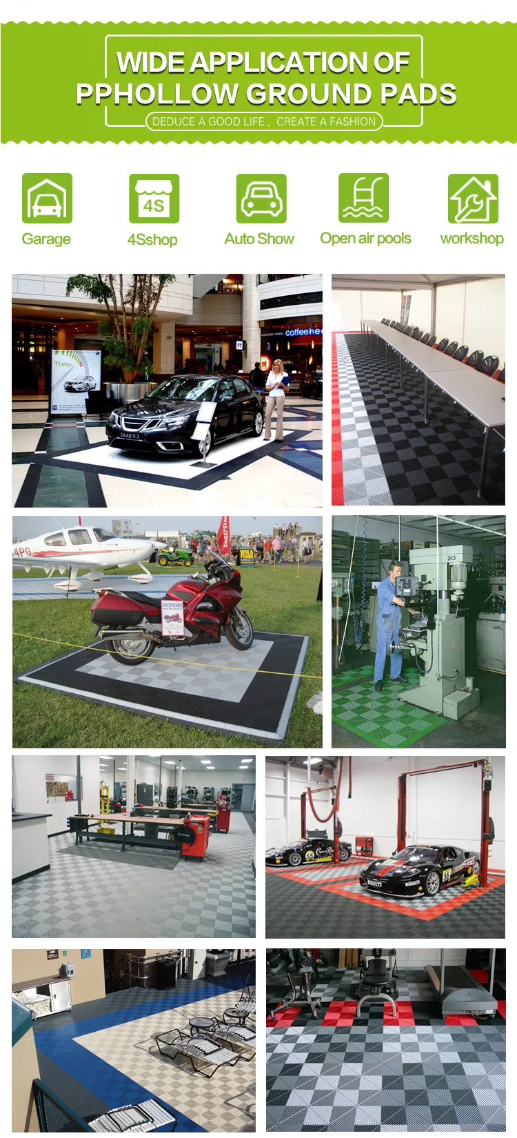 Garage Anti-Slip PVC Floor Mat, PP Rib Interlcok Garage Floor Tiles, PVC Floor Tile