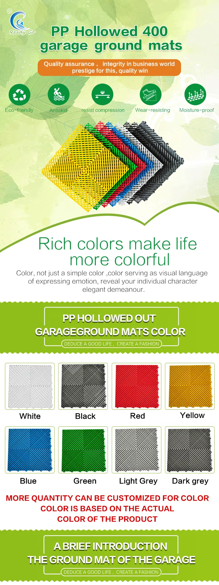 Garage Anti-Slip PVC Floor Mat, PP Rib Interlcok Garage Floor Tiles, PVC Floor Tile