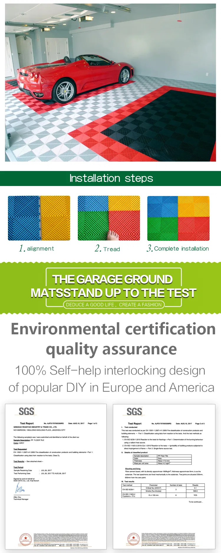 Garage Anti-Slip PVC Floor Mat, PP Rib Interlcok Garage Floor Tiles, PVC Floor Tile