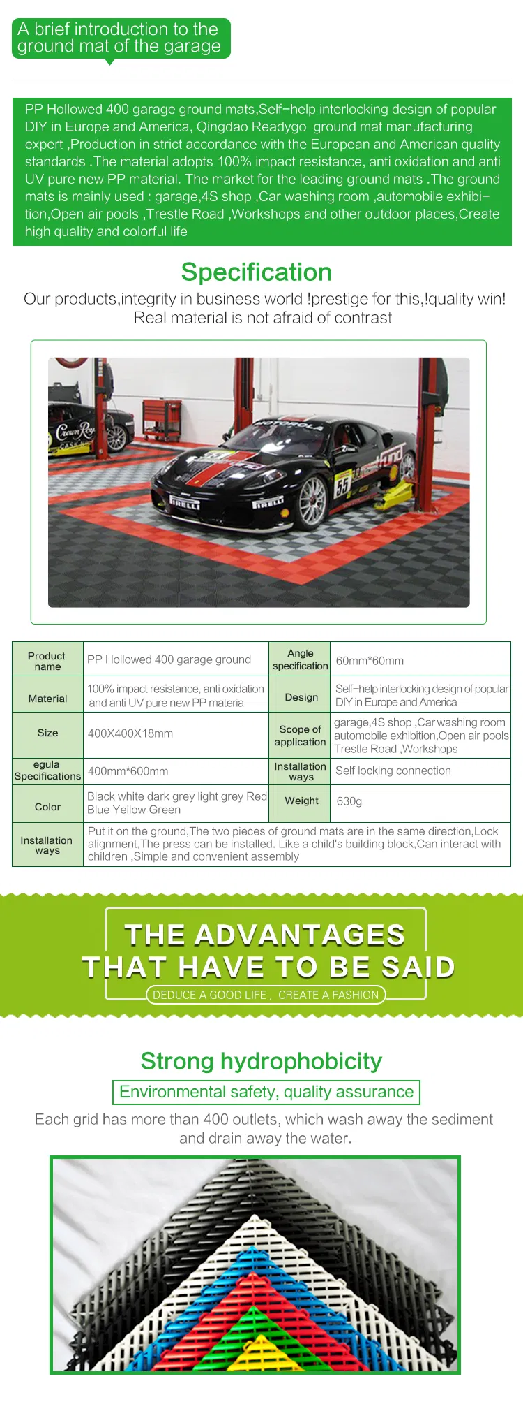 Garage Anti-Slip PVC Floor Mat, PP Rib Interlcok Garage Floor Tiles, PVC Floor Tile