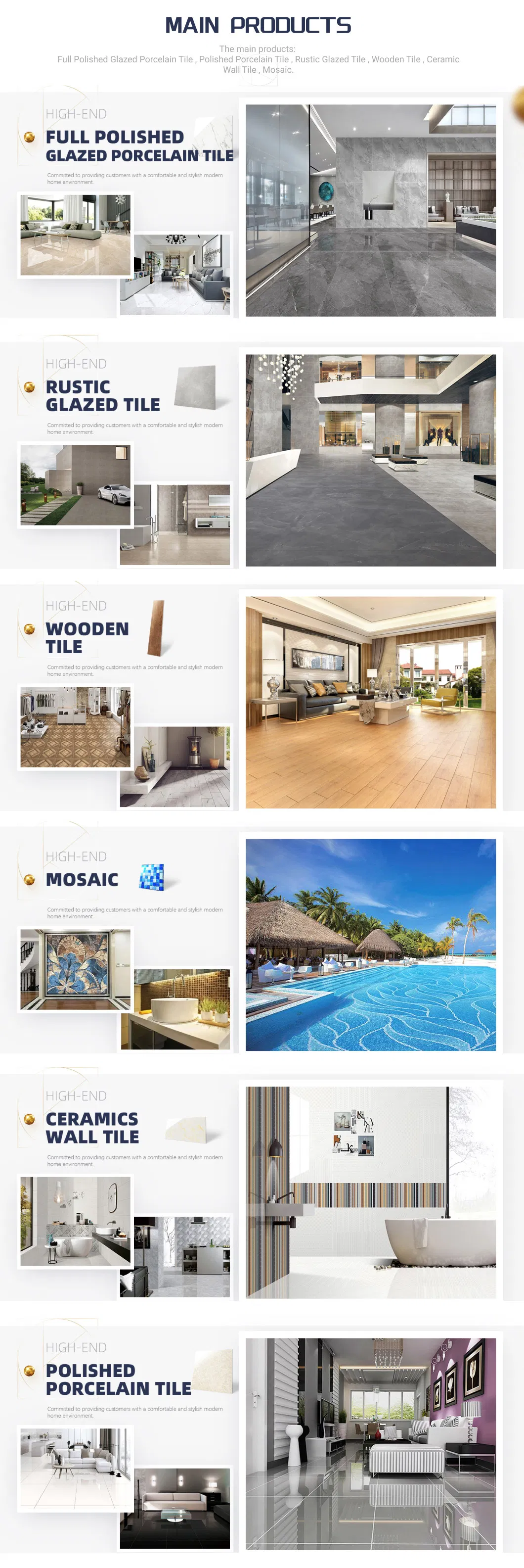 Glazed Ceramic Wall Tile for Living Room Interior Flooring 63011