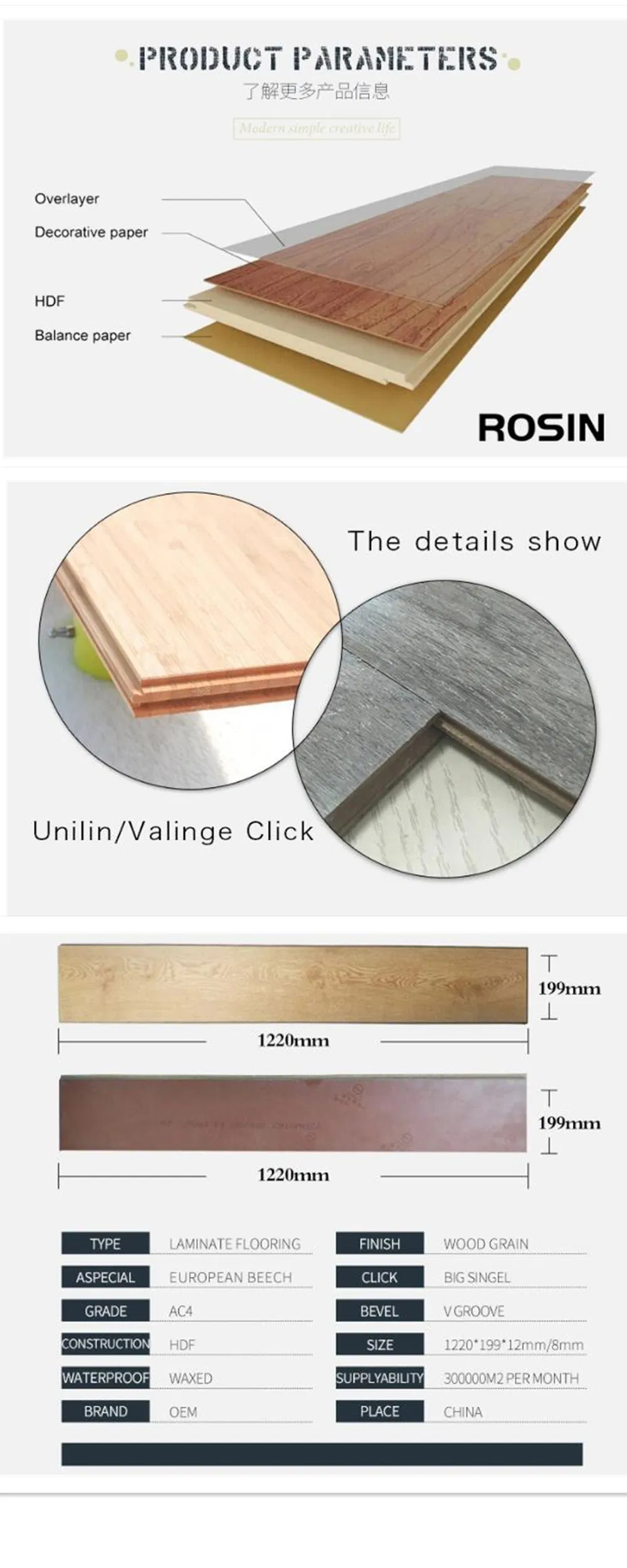HDF Embossed V-Grooved Waxed Edged High Glossy Matt AC1-AC5 Best Price Laminate Flooring/Laminated Flooring for Home Hotel