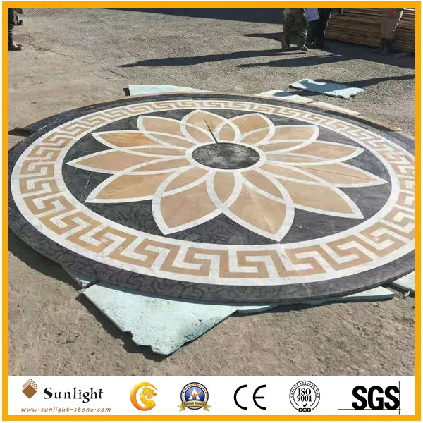 High Quality Yellow/White/Black Oracle Marble Waterjet Medallion for Flooring Decoration
