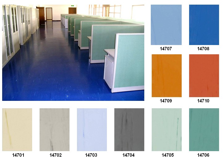 Homogeneous PVC Flooring for Hospital Solid Color Vinyl Rolls Flooring 2.0mm Thickness