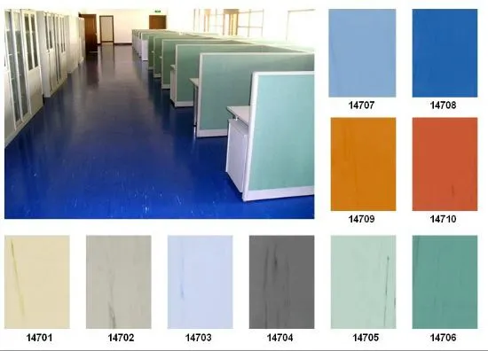 Homogeneous PVC Flooring for Hospital Solid Color Vinyl Rolls Flooring 2.0mm Thickness