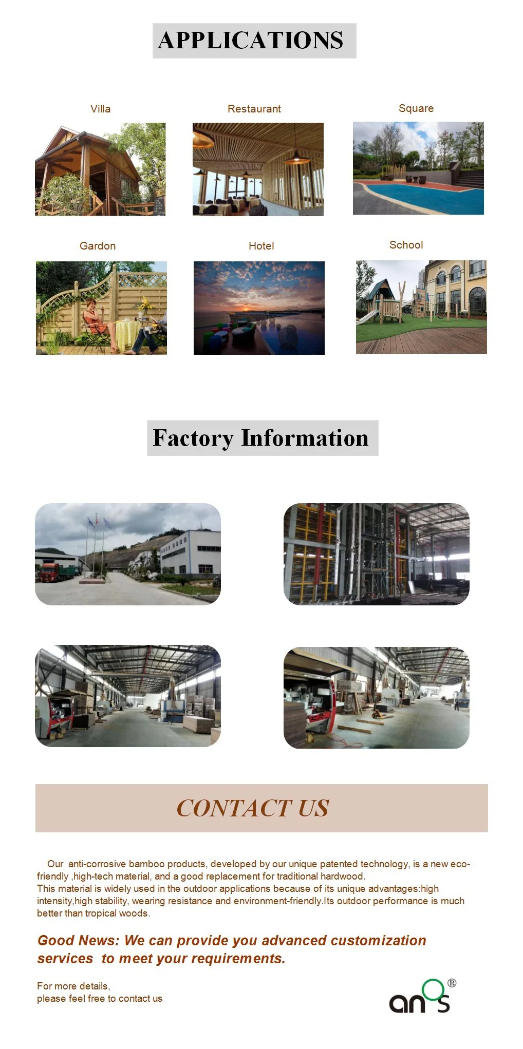 Hot Sale High Density Building Material Composite Outdoor Bamboo Floor