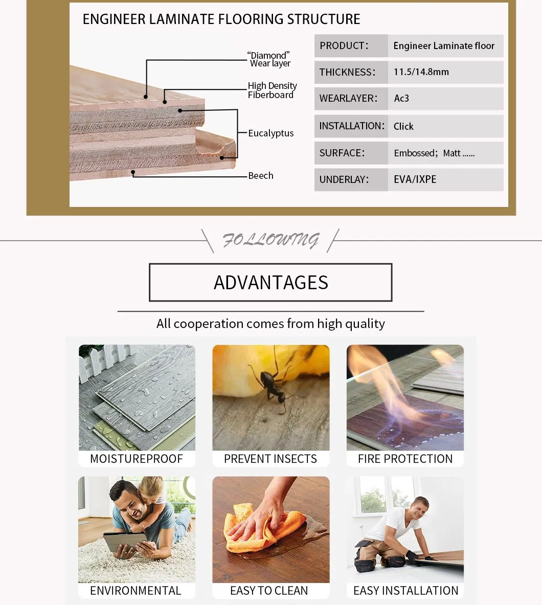 Instalacioacuten Faacutecil Click Unilin Click Valinge Click Lvt/PVC/Lvp/Rvp/Spc Suelo Flotante De Vinilo Compuesto Adhesivo PARA Parquet