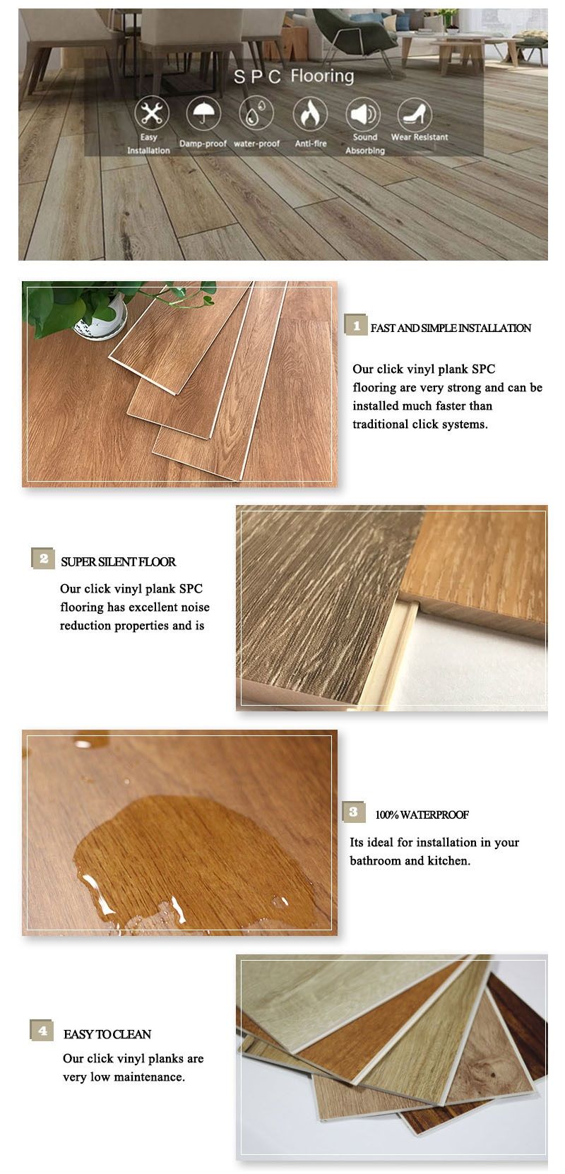 Kajaria Floor Tiles Durable Fireproof Household Spc Vinyl Plank