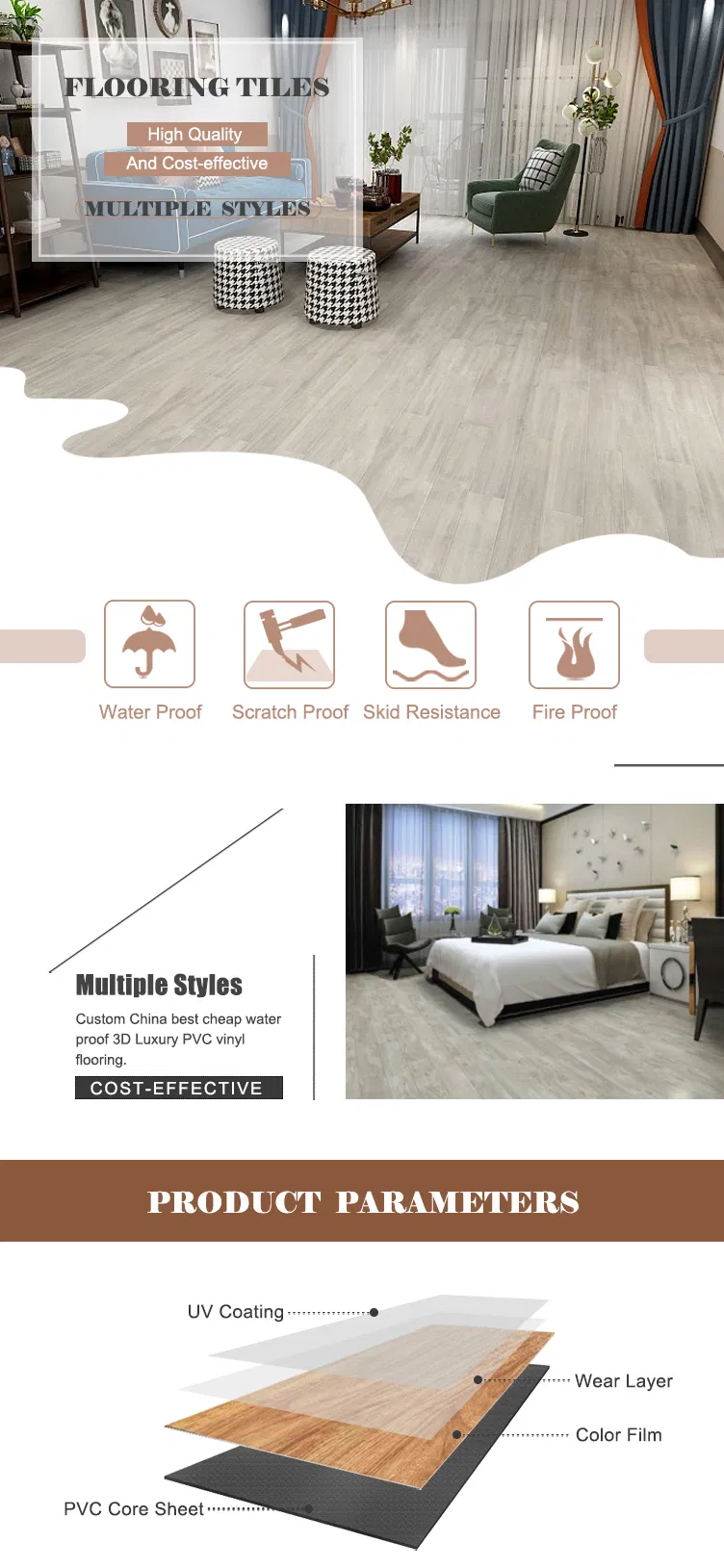 Luxtury Natural Wood Flooring Sheet Flexible Waterproof UV Coated Floor Tiles for Office Room