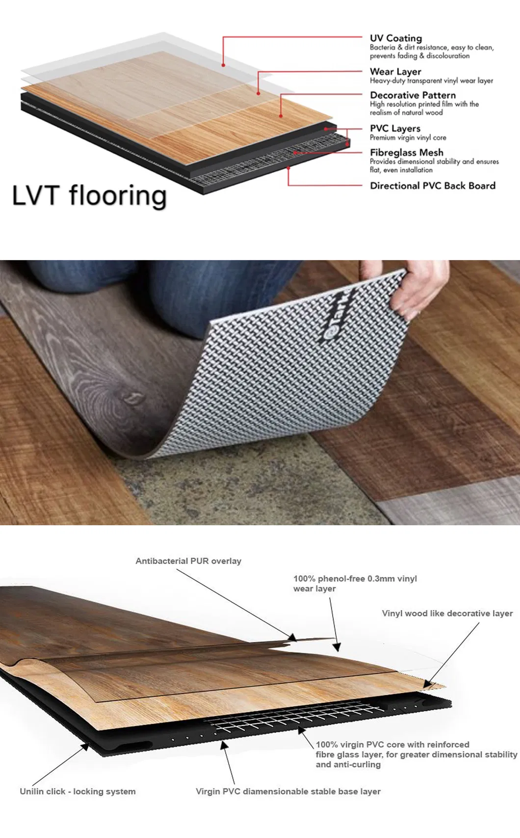 Lvt Vinyl Wood Floor with Indoor Antiskid and Sound Insulation