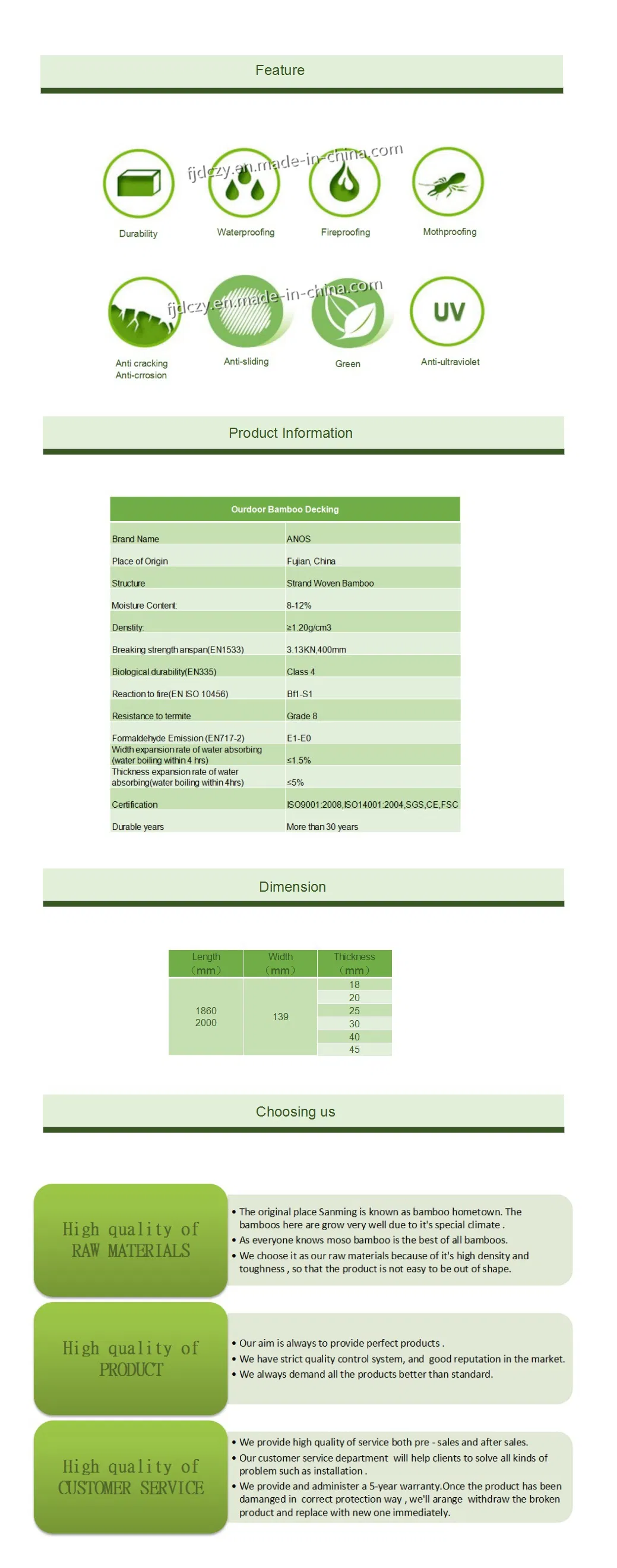 Mothproof (Flat) Floor Tiles Flooring Decking of Bamboo Product