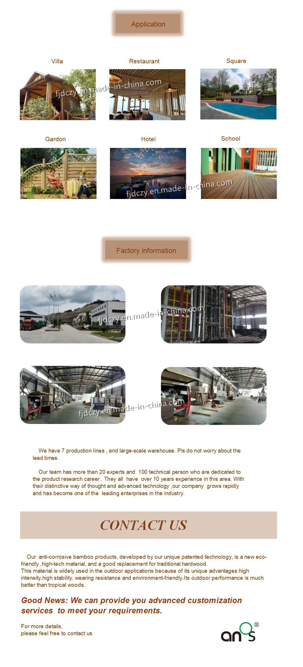 Mothproof (Flat) Floor Tiles Flooring Decking of Bamboo Product