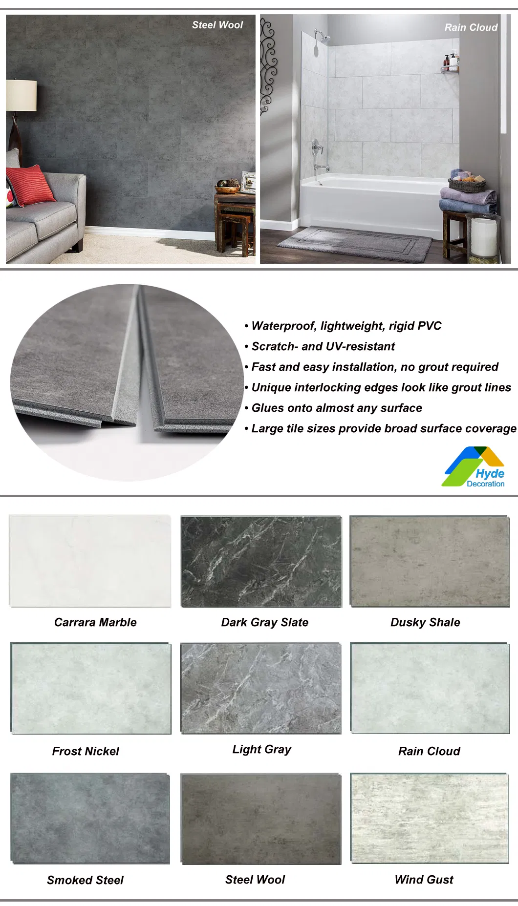 Pisos Laminado PARA Interiores Unilin Click Plastic PVC Spc Grey Marble Vinyl Floor Plank and Wall Tile