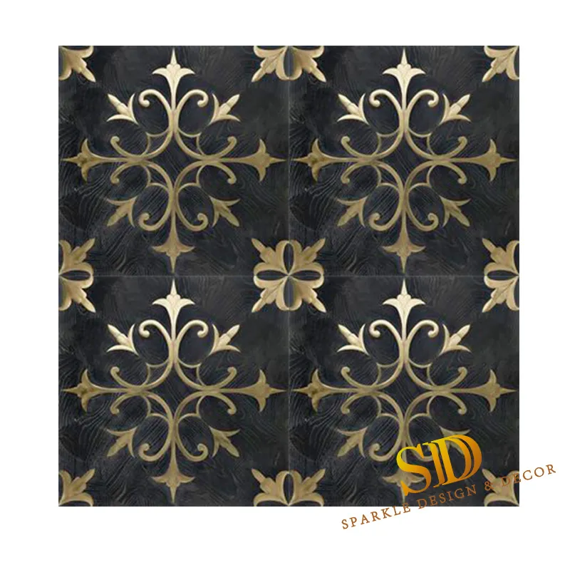 Popular Design Walnt Wood Inlay Metal/Brass Panels Wooden/Parquet Floor Living Room in New Home/Villa/Palace